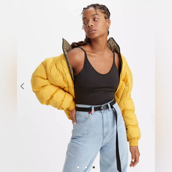 Levi’s Reversible Puffer Jacket yellow on one side - leopard and Black on other - Picture 3 of 13